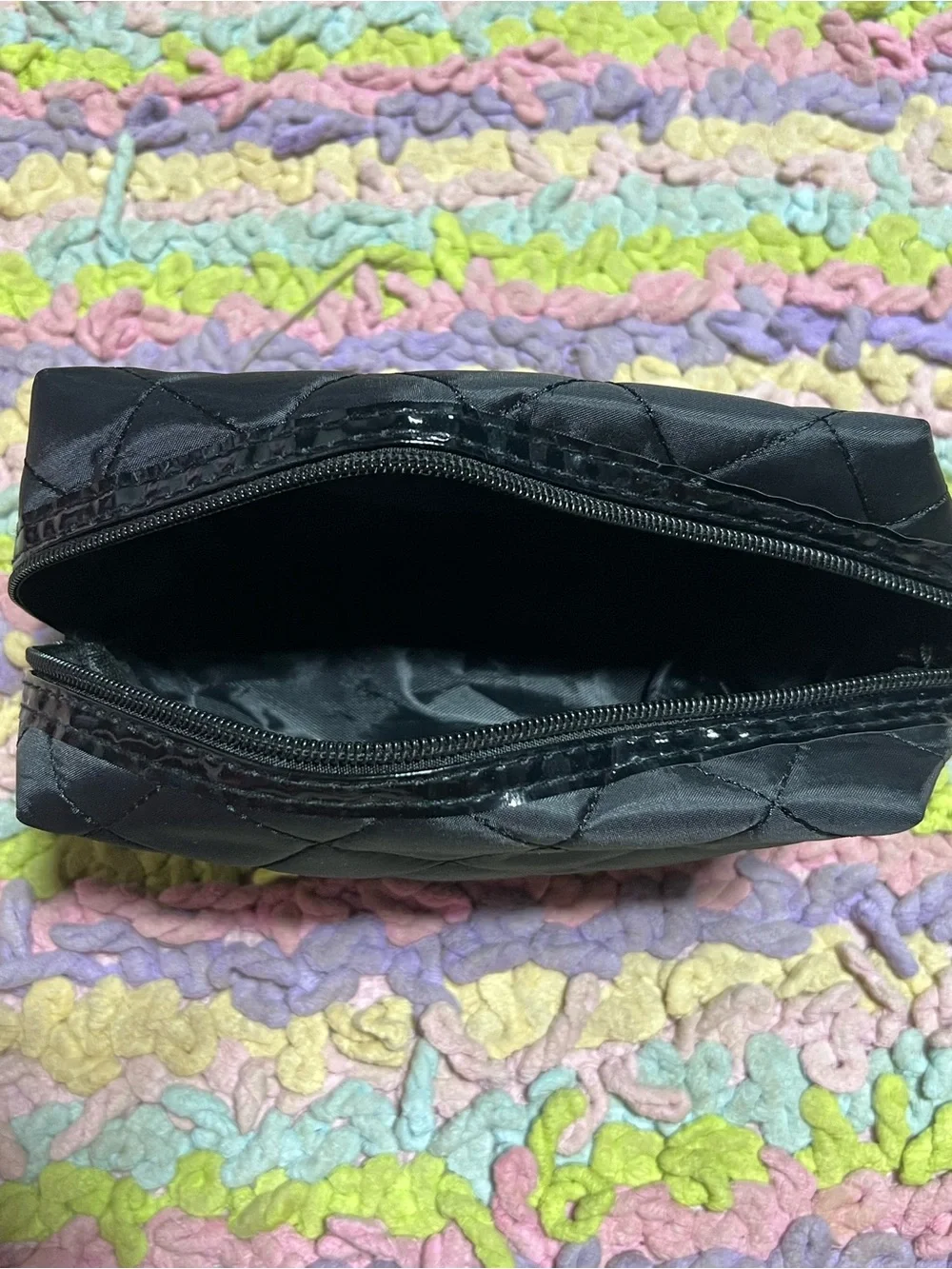 Quilted Black Women's Cosmetic Pouch